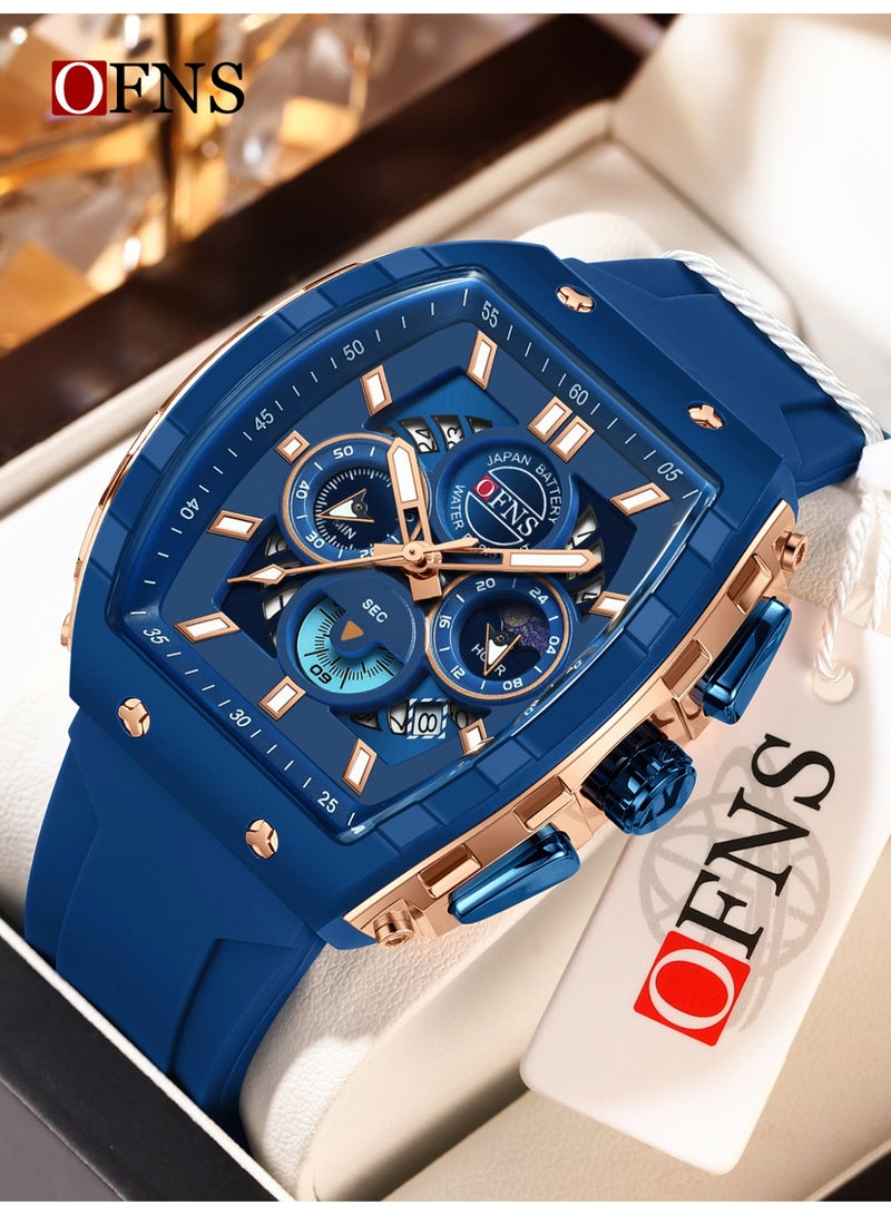 أوفنس ساعة يد رجالية رياضية فاخرة بشاشة مزدوجة، كوارتز مضيئة مقاومة للماء، كرونوغراف، تقويم، حزام سيليكون، خارجية - Image 1