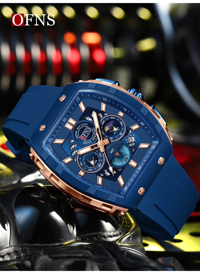 أوفنس ساعة يد رجالية رياضية فاخرة بشاشة مزدوجة، كوارتز مضيئة مقاومة للماء، كرونوغراف، تقويم، حزام سيليكون، خارجية - Image 2