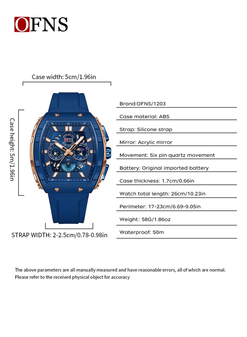 أوفنس ساعة يد رجالية رياضية فاخرة بشاشة مزدوجة، كوارتز مضيئة مقاومة للماء، كرونوغراف، تقويم، حزام سيليكون، خارجية - Image 3
