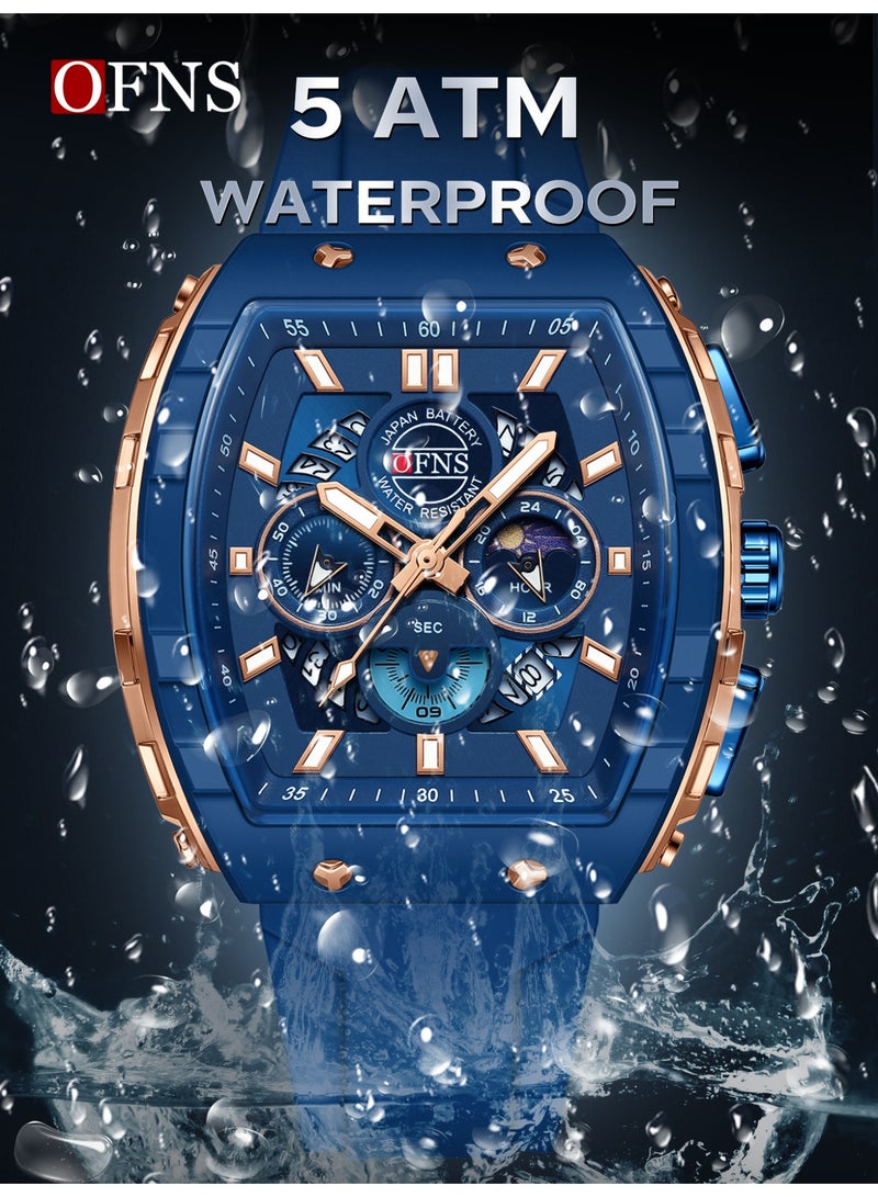 أوفنس ساعة يد رجالية رياضية فاخرة بشاشة مزدوجة، كوارتز مضيئة مقاومة للماء، كرونوغراف، تقويم، حزام سيليكون، خارجية - Image 4