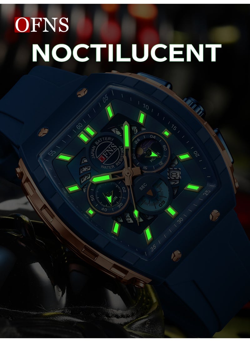 أوفنس ساعة يد رجالية رياضية فاخرة بشاشة مزدوجة، كوارتز مضيئة مقاومة للماء، كرونوغراف، تقويم، حزام سيليكون، خارجية - Image 5