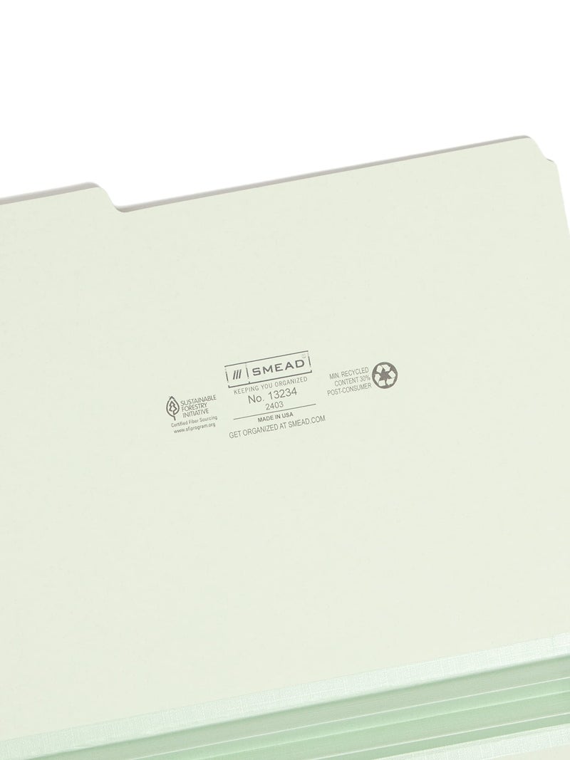 Smead Pressboard File Folder, 1/3-Cut Tab, 2" Expansion, Letter Size, Gray/Green, 25 per Box (13234) - Image 3