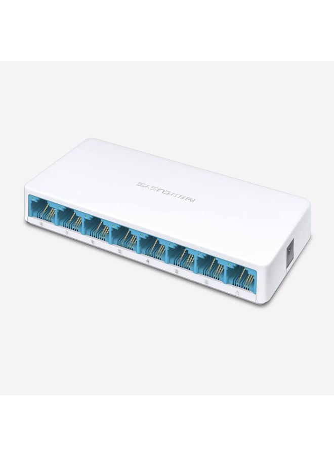 MERCUSYS 8-Port 10/100Mbps Desktop Switch
PORT: 8× 10/100 Mbps Ports
SPEC: Plastic Case
FEATURE: Plug and Play, Compact design White - Image 3