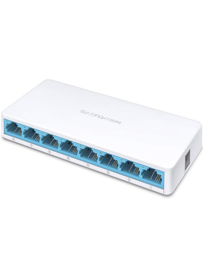 MERCUSYS 8-Port 10/100Mbps Desktop Switch
PORT: 8× 10/100 Mbps Ports
SPEC: Plastic Case
FEATURE: Plug and Play, Compact design White - Image 1