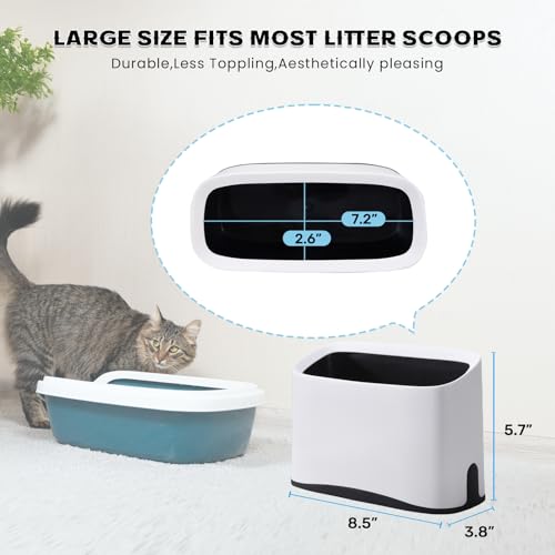 PETOCAT Cat Litter Scoop Holder Universal Scooper Storage Caddy for Most Kitty Poop Shovel, Durable Removable Pet Pooper Stand for Plastic/Metal Waste Scoops, Double-Layer Mini Desktop Trash Can - L White - Image 3