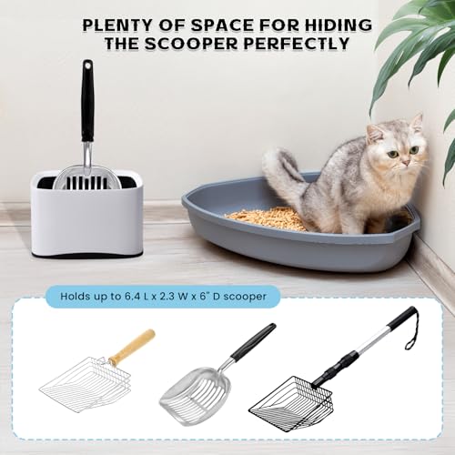 PETOCAT Cat Litter Scoop Holder Universal Scooper Storage Caddy for Most Kitty Poop Shovel, Durable Removable Pet Pooper Stand for Plastic/Metal Waste Scoops, Double-Layer Mini Desktop Trash Can - L White - Image 2