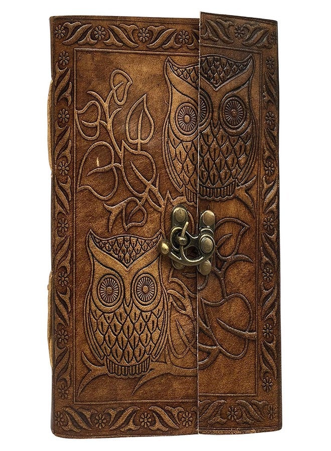 CREATIVE LEATHER ART دفتر يوميات جلدي عتيق منقوش عليه صورة بومة مع قفل - دفتر كتابة قابل لإعادة التعبئة مصنوع يدويًا، دفتر رسم ومذكرات عتيق، ورق فارغ مصنوع يدويًا، دفتر يوميات سفر للرجال والنساء (بني عتيق، 8 × 6 بوصة) - Image 2