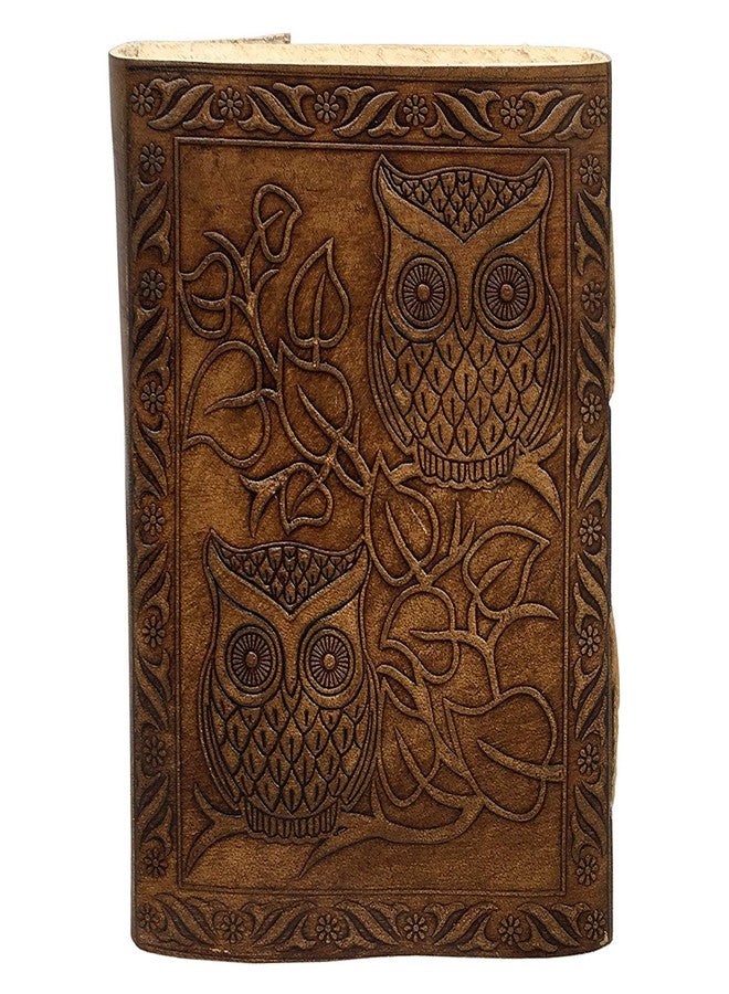 CREATIVE LEATHER ART دفتر يوميات جلدي عتيق منقوش عليه صورة بومة مع قفل - دفتر كتابة قابل لإعادة التعبئة مصنوع يدويًا، دفتر رسم ومذكرات عتيق، ورق فارغ مصنوع يدويًا، دفتر يوميات سفر للرجال والنساء (بني عتيق، 8 × 6 بوصة) - Image 3