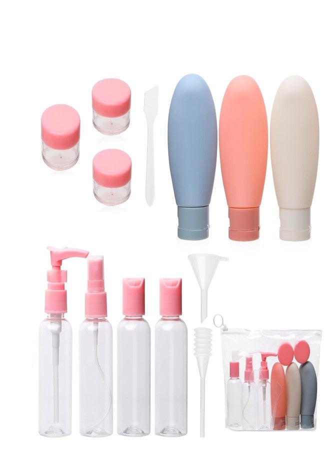 YBN 13pcs Travel Bottles for Toiletries - Refillable Empty Mini Containers with Pouch (Random Colors) - Travelling Accessories & Essentials Kit Set for Shampoo, Cosmetics Jars with Funnel and More