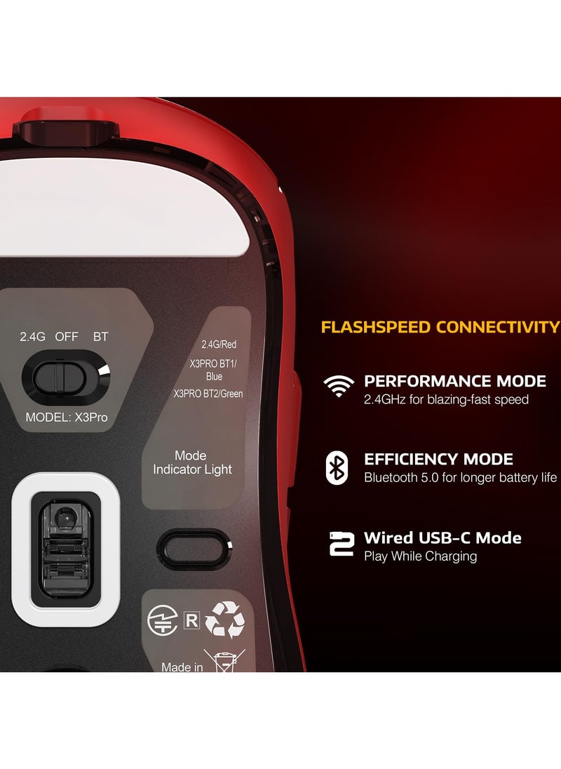 Attack Shark X3PRO 4K/8K Lightweight Wireless Gaming Mouse with Tri-Mode(Wired/2.4GHz/BT),PAW3395 Optical Sensor,26K DPI,Kailh GM8.0 Switch,Long Battery,7 Buttons for PC/Laptop/Win/Mac  - Image 2