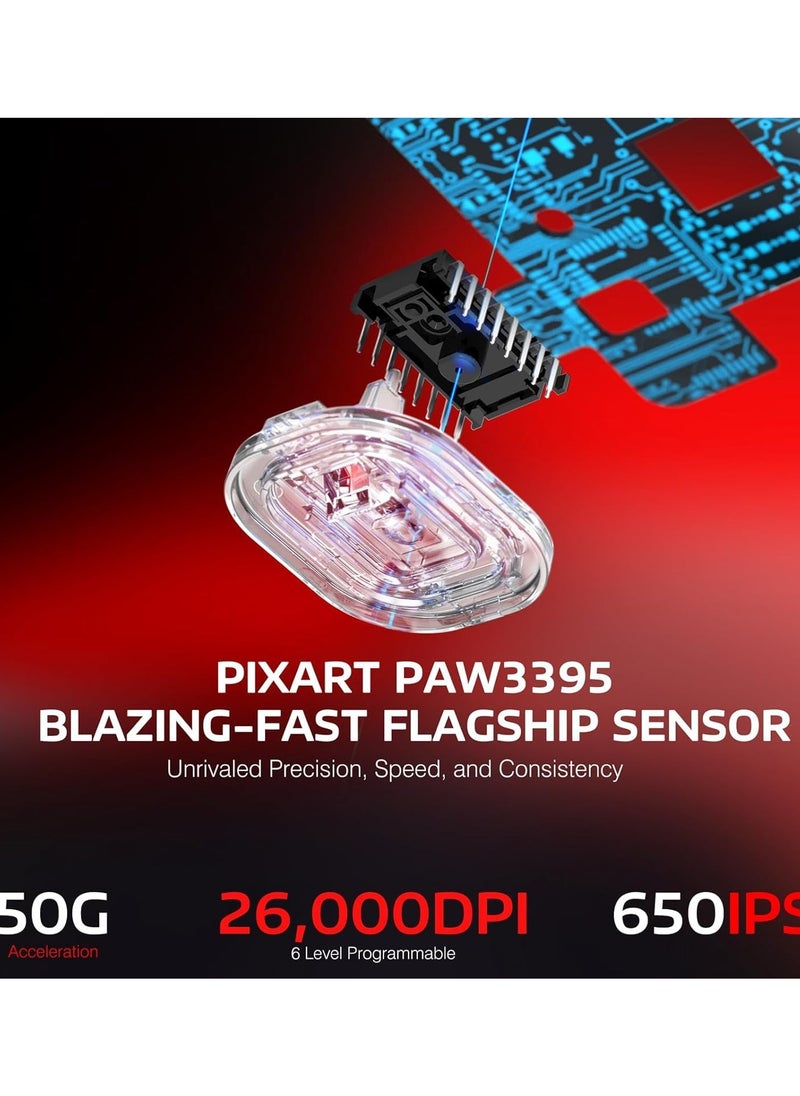 Attack Shark X3PRO 4K/8K Lightweight Wireless Gaming Mouse with Tri-Mode(Wired/2.4GHz/BT),PAW3395 Optical Sensor,26K DPI,Kailh GM8.0 Switch,Long Battery,7 Buttons for PC/Laptop/Win/Mac  - Image 5