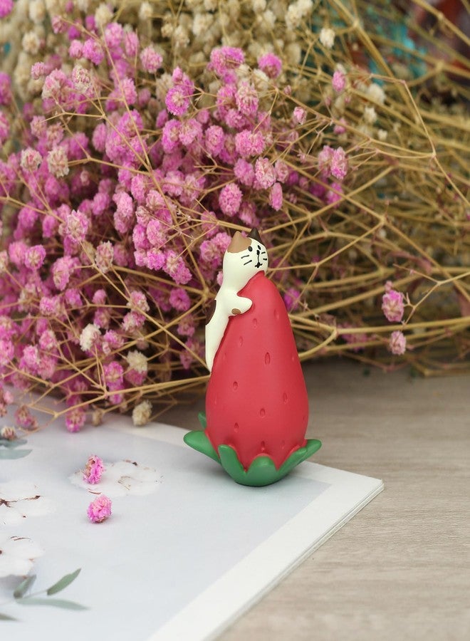 Refintural Cute Miniature Cat Figurine Resting on a Strawberry Resin Mini Cat Figures, Kitten Miniature Desk Accessories - Perfect Cute Cat Gift for Cat Lovers - Image 4