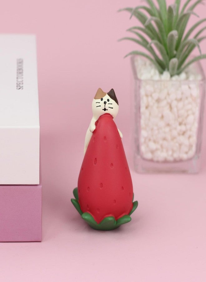 Refintural Cute Miniature Cat Figurine Resting on a Strawberry Resin Mini Cat Figures, Kitten Miniature Desk Accessories - Perfect Cute Cat Gift for Cat Lovers - Image 3
