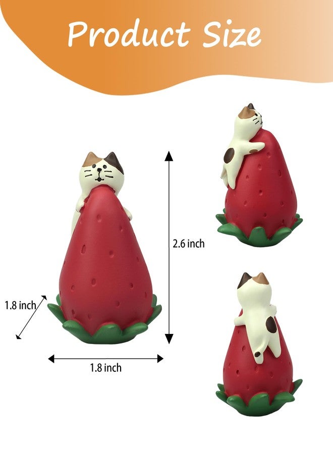 Refintural Cute Miniature Cat Figurine Resting on a Strawberry Resin Mini Cat Figures, Kitten Miniature Desk Accessories - Perfect Cute Cat Gift for Cat Lovers - Image 2
