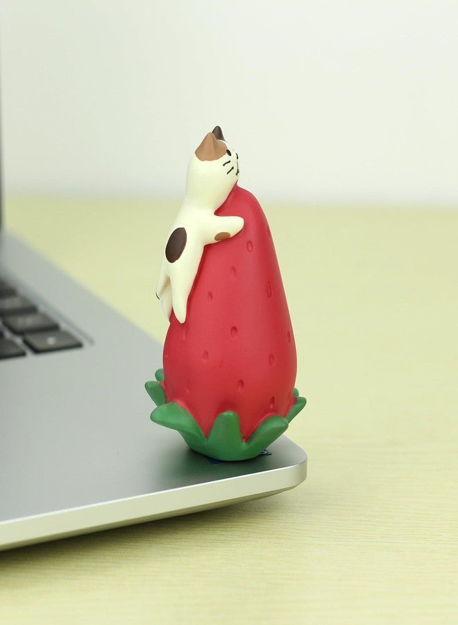 Refintural Cute Miniature Cat Figurine Resting on a Strawberry Resin Mini Cat Figures, Kitten Miniature Desk Accessories - Perfect Cute Cat Gift for Cat Lovers - Image 5