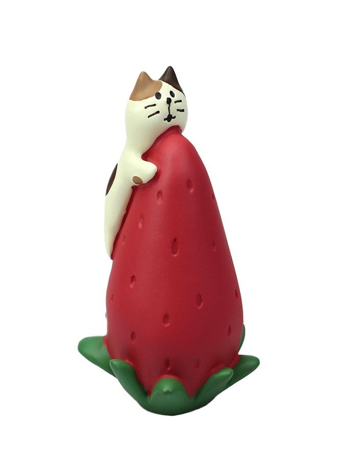 Refintural Cute Miniature Cat Figurine Resting on a Strawberry Resin Mini Cat Figures, Kitten Miniature Desk Accessories - Perfect Cute Cat Gift for Cat Lovers - Image 1