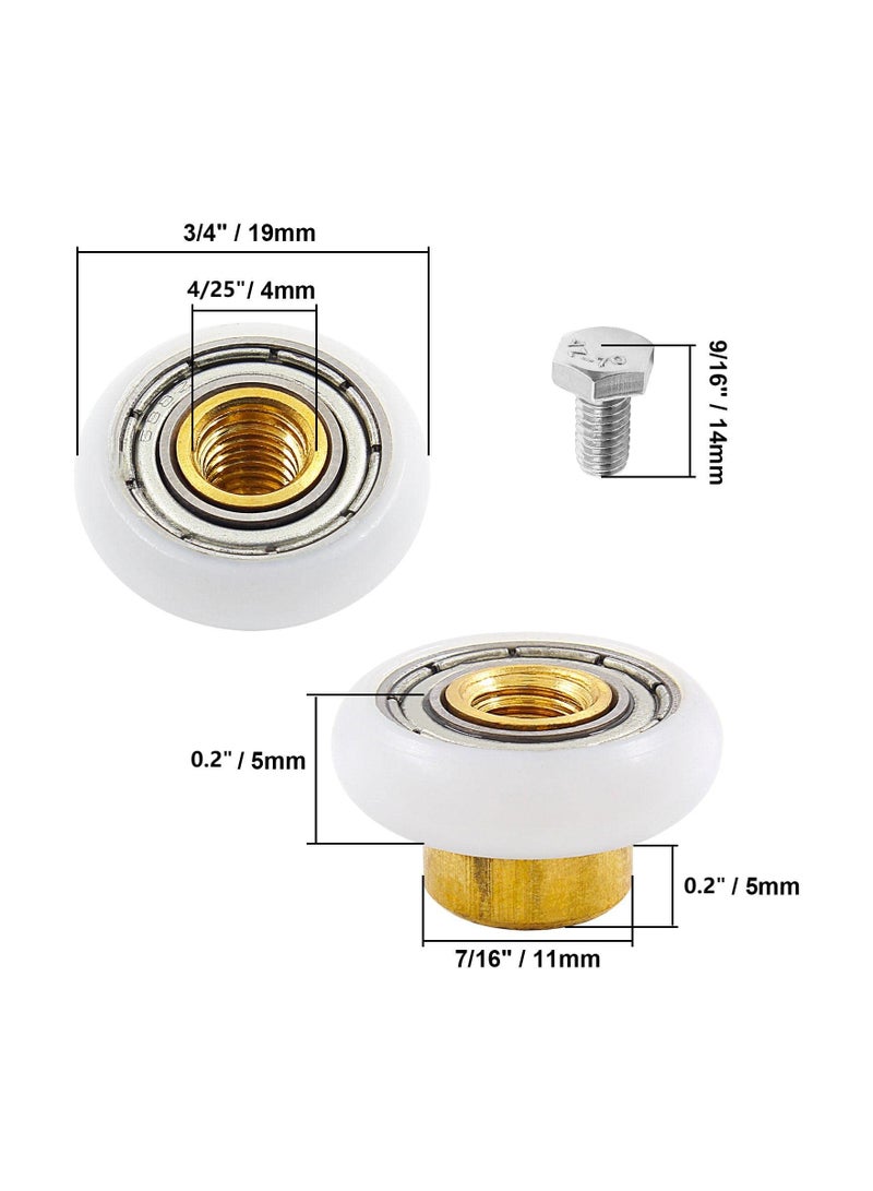 SYOSI 8Pcs Shower Door Roller Runners, 3/4 Inch Sliding Shower Door Wheels Pulleys Replacement Parts for Bathroom Pan Glass Sliding Door（19mm x 5mm） - Image 3