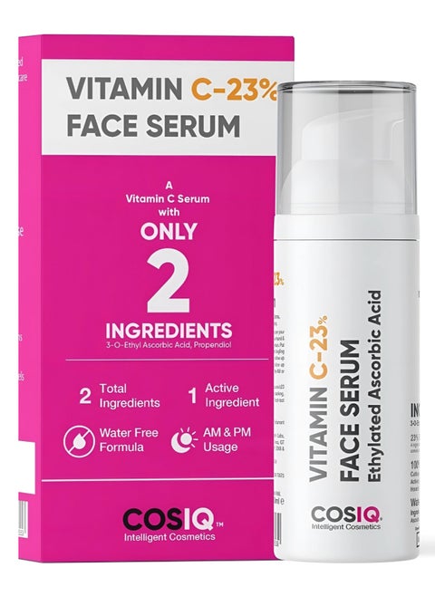 23% Vitamin C Face Serum, 30ml – Only 2 Ingredients Highly Stable,  Glowing Skin, Reduces Dark Spots & Pigmentation, Non-Irritating Formula & Advanced Molecular Skincare Technology