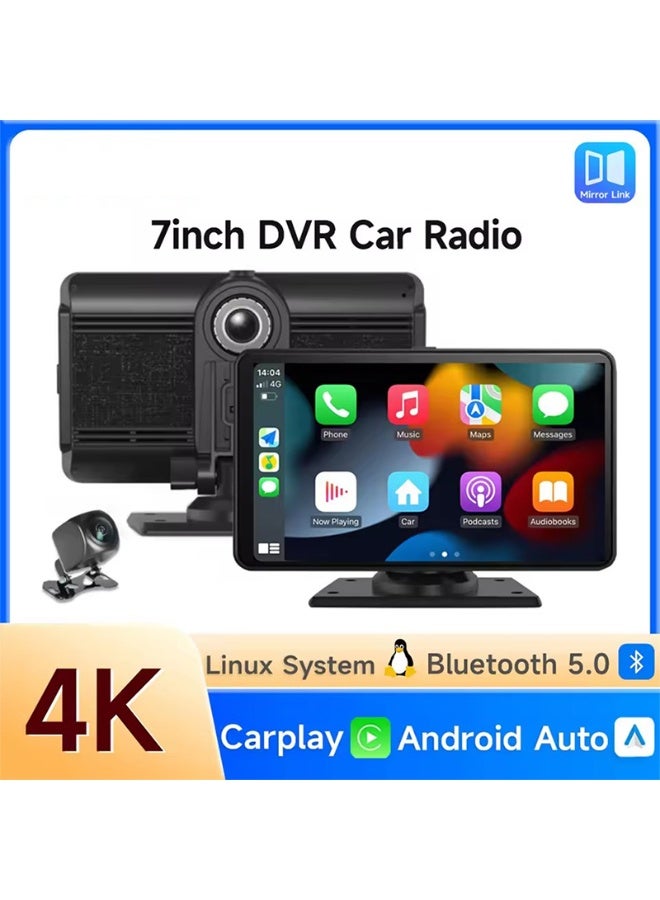 7 Inch Car Radio Dash Cam WIFI Video Player 4K Front Camera 1080P Rear Camera Wireless Carplay & Android Auto MP5 Player - Image 1