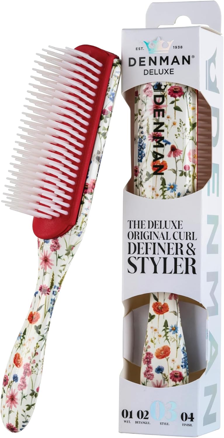 DENMAN D3 Curly HairBrush for Women & Men – 7 Row Detangling & Curl Defining Brush for Natural Curly, Coily, Wavy Hair – Styling Brush for Smooth Defined Curls, Floral Fantasy - Image 1