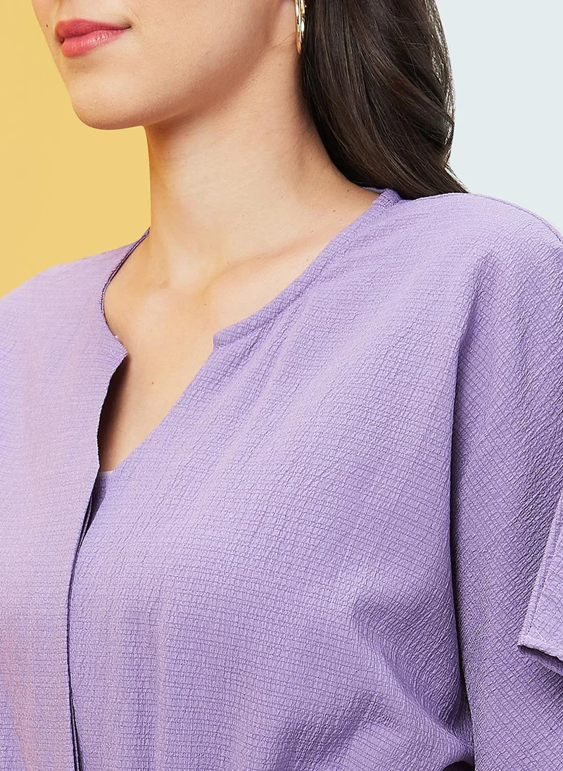 Globus Lavender Globus Women's Lavender Self Design Casual Jumpsuit with Round Neck V Cut Kimono Sleeves and Belted Waist for Women | Best Price UAE