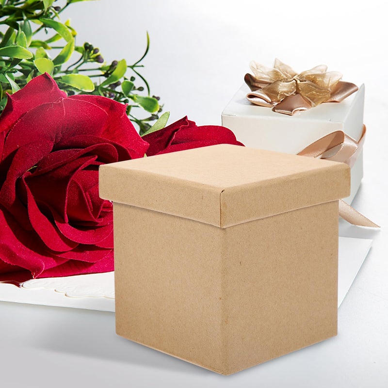 Square Kraft Paper Box 9x9x9 Cm with Lid for Candy Jewelry Storage Holiday Gift Wrapping - Image 5