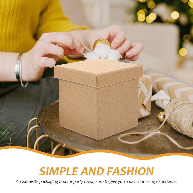 Square Kraft Paper Box 9x9x9 Cm with Lid for Candy Jewelry Storage Holiday Gift Wrapping - Image 4