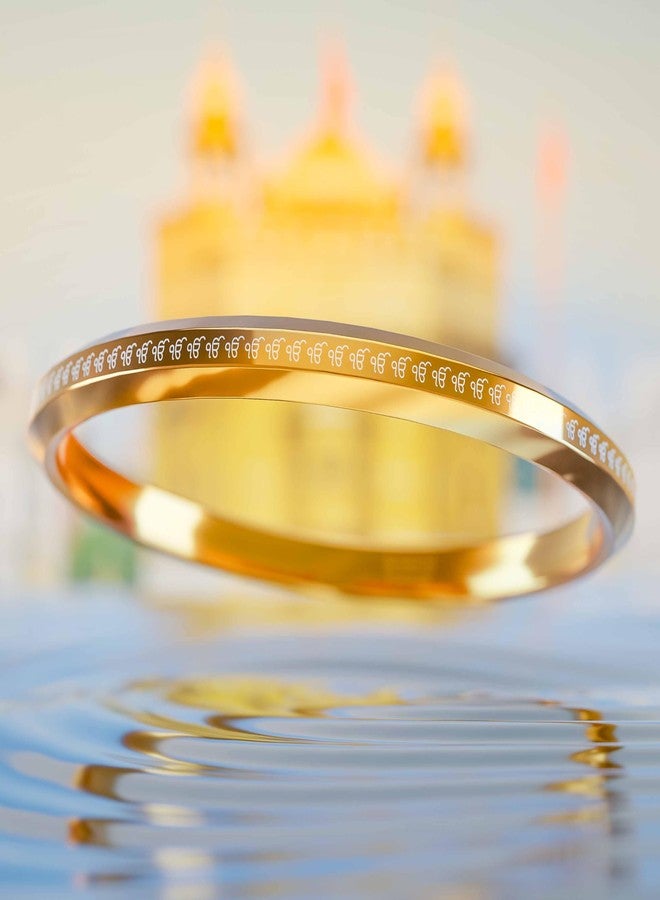 Mesmerize 108 Ik Onkar MicroCarved Stainless Steel Kada Bracelet for Men & Boys – Round Curved, Hypoallergenic & Anti-Tarnish (Gold, S) - Image 3