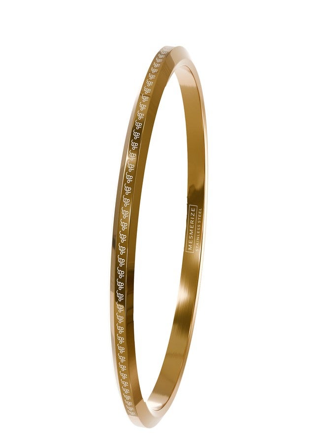 Mesmerize 108 Ik Onkar MicroCarved Stainless Steel Kada Bracelet for Men & Boys – Round Curved, Hypoallergenic & Anti-Tarnish (Gold, S) - Image 1