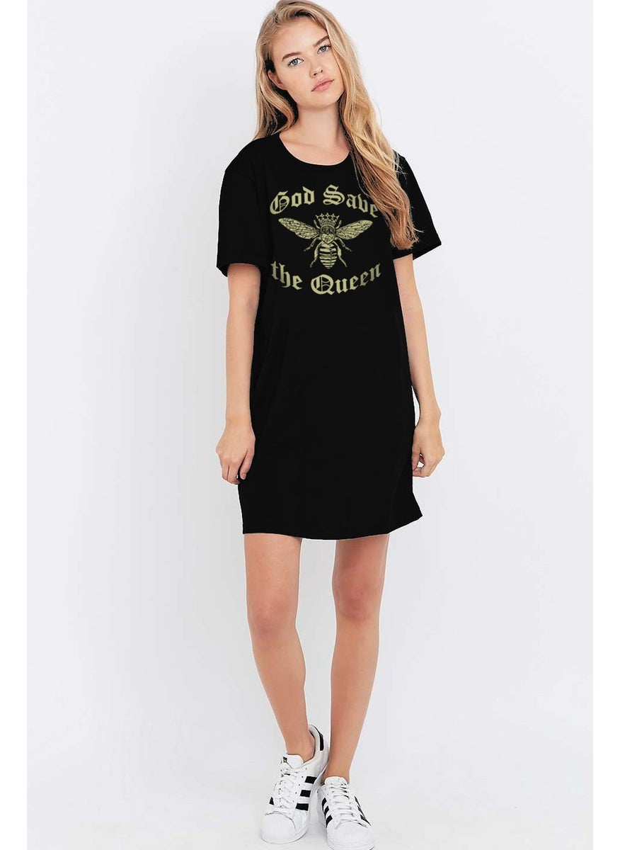 Rock&Roll Queen Bee Black Short Sleeve Women's T-Shirt Dress  - Image 1