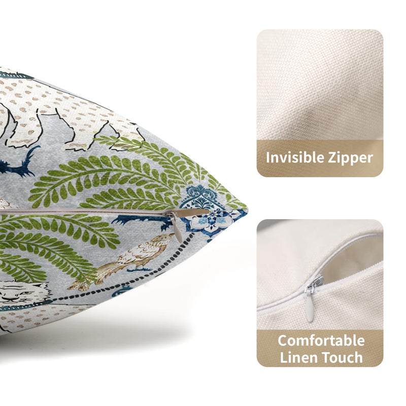 aportt Chinoiserie Animal Print Leopard Tropical Tree Lumbar Pillow Covers 12X20 Inch Set of 2 Vintage Asian Tiger Birds Pillow Cases Green Cotton Linen Cushion Case Farmhouse Home Decor For Sofa Couch - Image 2