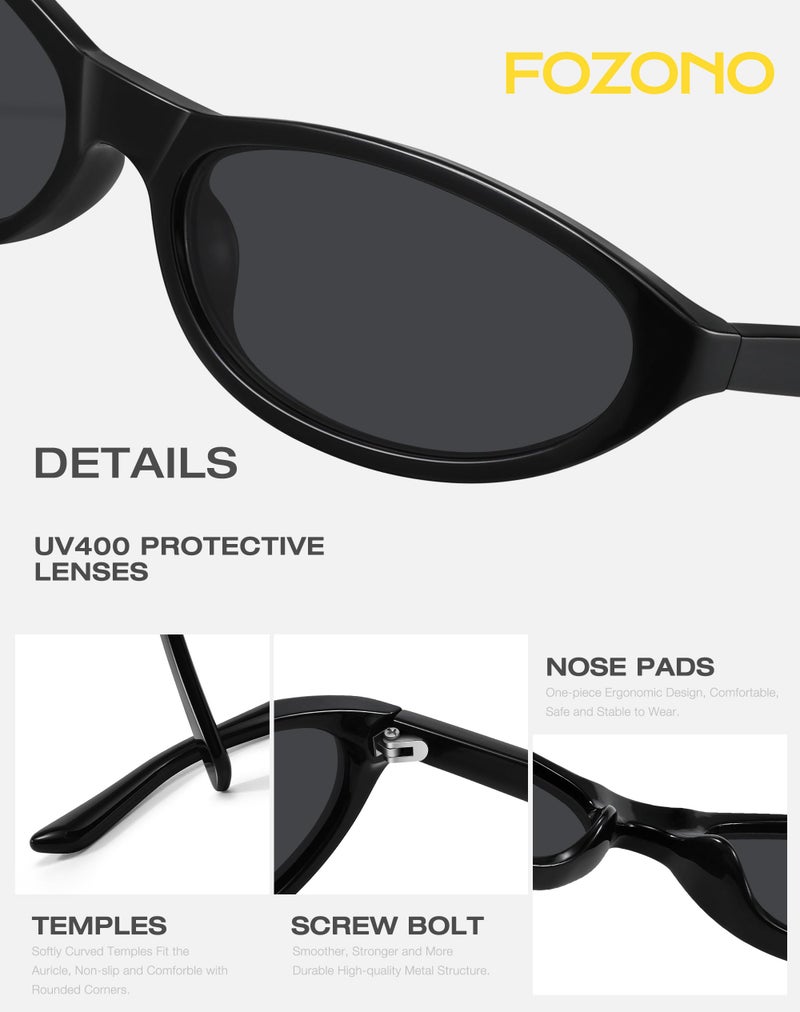 Fozono Narrow Retro Oval Sunglasses for Women Trendy Small Cateye Vintage Sun Glasses UV Protection FZN830 Black Frame/Gray Lens - Image 5