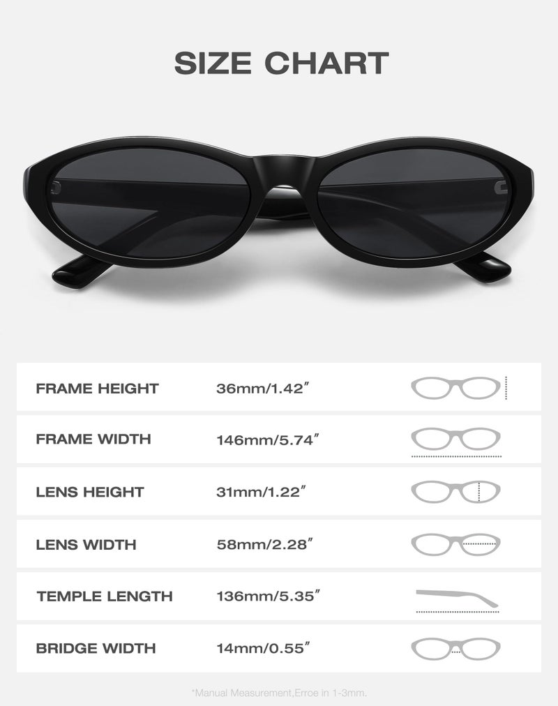 Fozono Narrow Retro Oval Sunglasses for Women Trendy Small Cateye Vintage Sun Glasses UV Protection FZN830 Black Frame/Gray Lens - Image 4