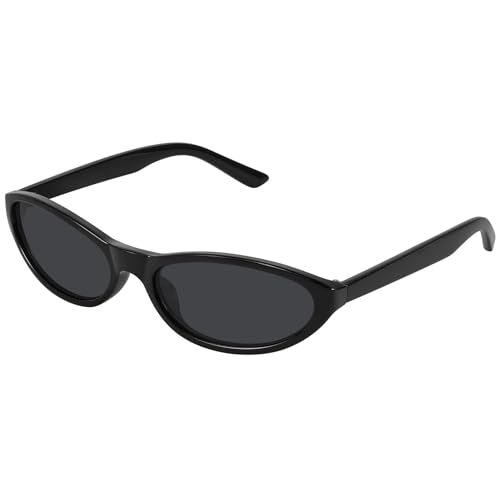 Fozono Narrow Retro Oval Sunglasses for Women Trendy Small Cateye Vintage Sun Glasses UV Protection FZN830 Black Frame/Gray Lens - Image 1