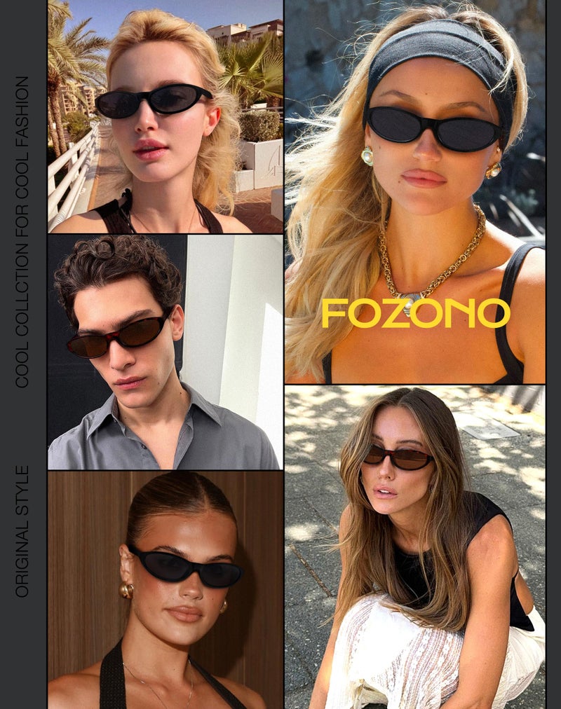 Fozono Narrow Retro Oval Sunglasses for Women Trendy Small Cateye Vintage Sun Glasses UV Protection FZN830 Black Frame/Gray Lens - Image 3