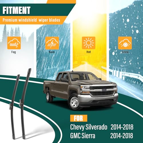 KVQ Windshield Wiper Blades Replacement for Chevy Silverado 1500 2500 HD 3500 HD 2014-2018, GMC Sierra 1500 2500 HD 3500 HD 2014-2018,Original Equipment Replacement Wiper Blade Set - 22"+ 22" - Image 2