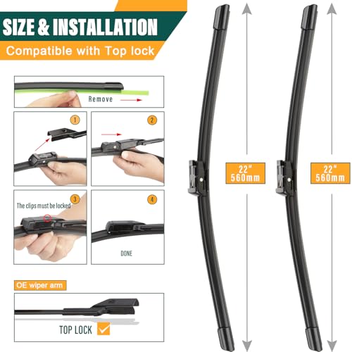 KVQ Windshield Wiper Blades Replacement for Chevy Silverado 1500 2500 HD 3500 HD 2014-2018, GMC Sierra 1500 2500 HD 3500 HD 2014-2018,Original Equipment Replacement Wiper Blade Set - 22"+ 22" - Image 3