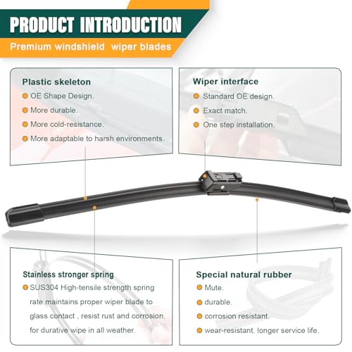 KVQ Windshield Wiper Blades Replacement for Chevy Silverado 1500 2500 HD 3500 HD 2014-2018, GMC Sierra 1500 2500 HD 3500 HD 2014-2018,Original Equipment Replacement Wiper Blade Set - 22"+ 22" - Image 4