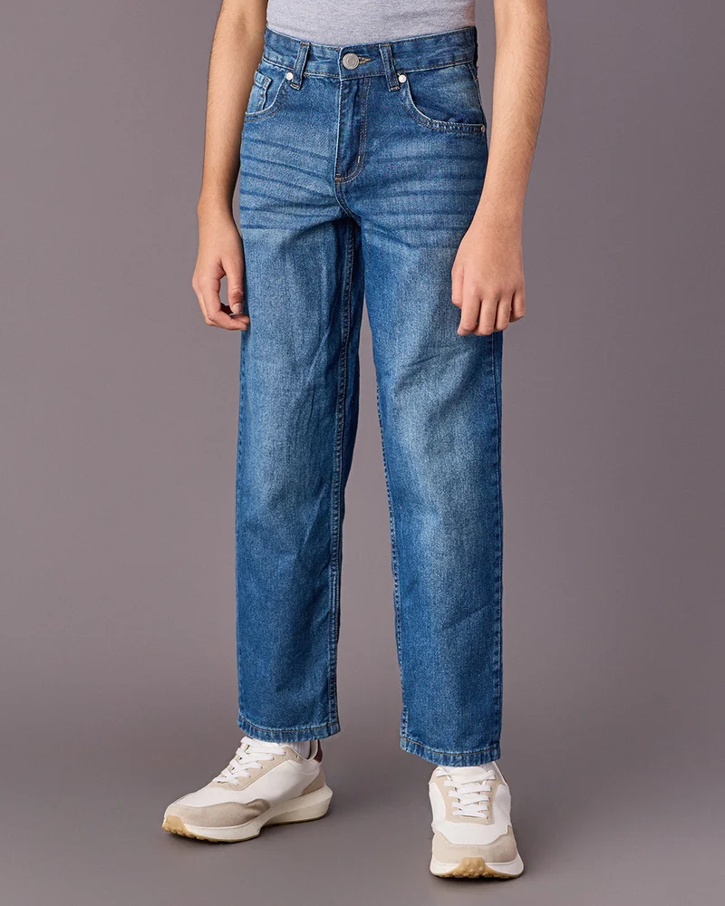 Redtag Senior Boys Blue Baggy Jeans
