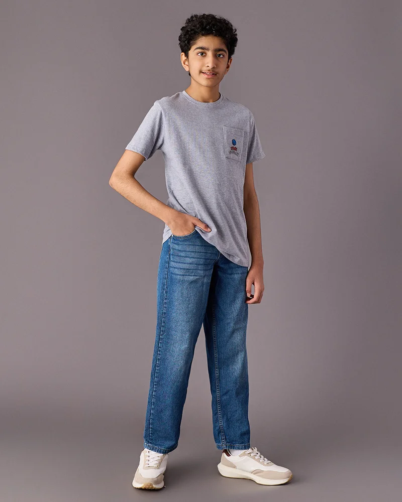 Redtag Senior Boys Blue Baggy Jeans