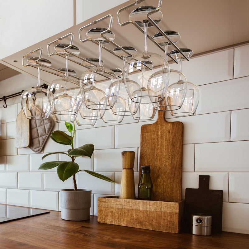 Deco Brothers DecoBros 2PK Single Rail Wine Glass Stemware Rack Holder, Chrome - Image 4