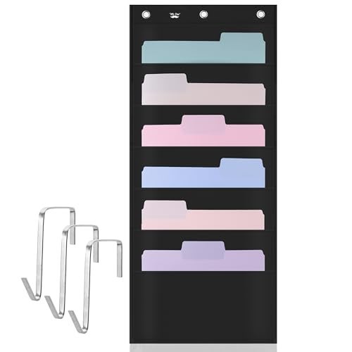 Mr. Pen Mr Pen Hanging Wall File Organizer 6 Pocket Black 3 Overdoor Hangers Included Over the Door File Organizer Wall Folder Organizer - Image 1