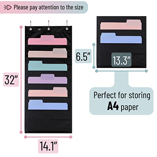 Mr. Pen Mr Pen Hanging Wall File Organizer 6 Pocket Black 3 Overdoor Hangers Included Over the Door File Organizer Wall Folder Organizer - Image 3
