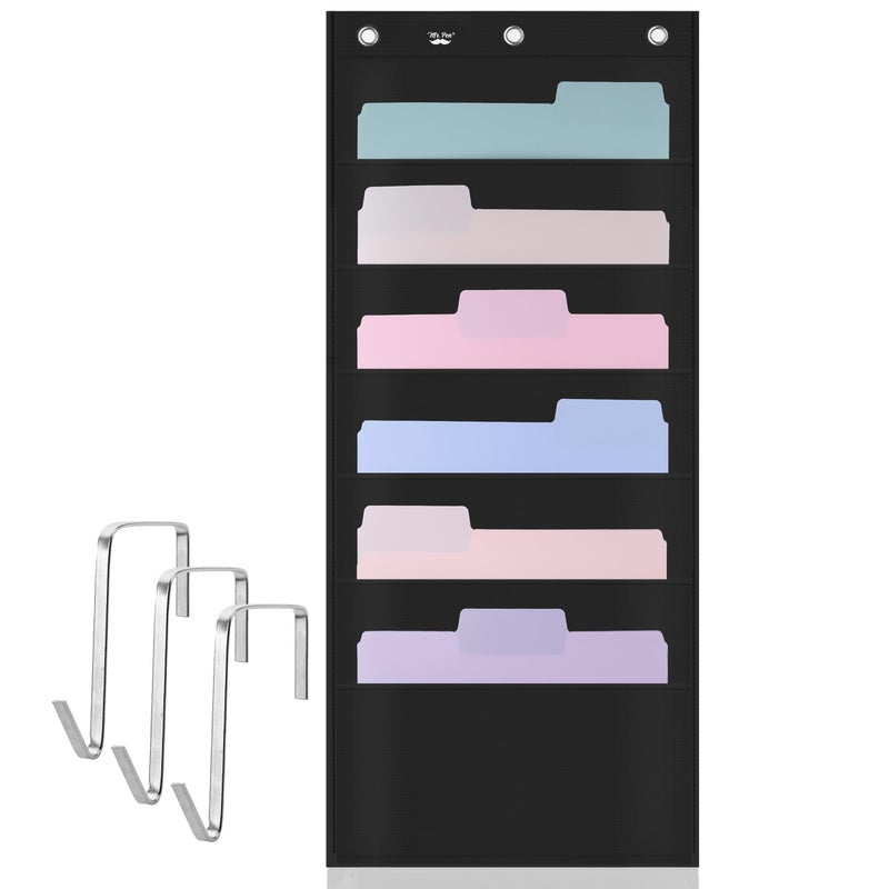 Mr. Pen Mr Pen Hanging Wall File Organizer 6 Pocket Black 3 Overdoor Hangers Included Over the Door File Organizer Wall Folder Organizer - Image 2