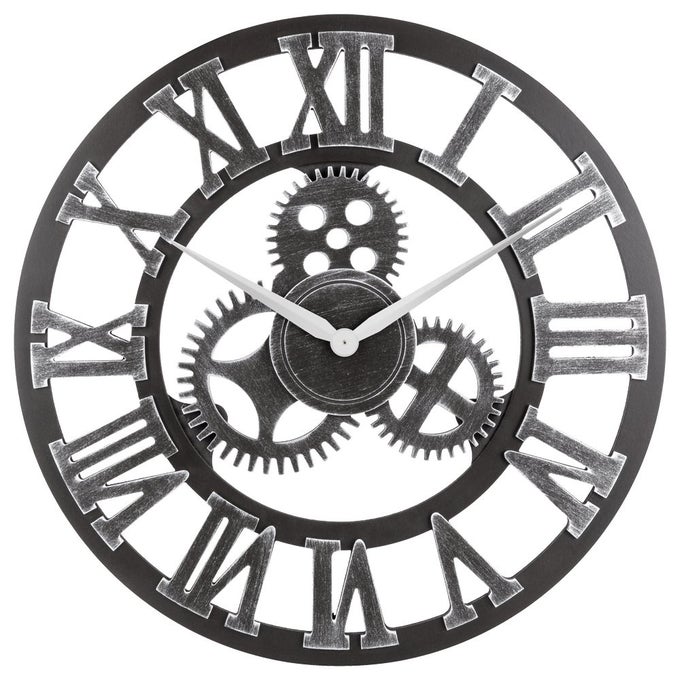33 ROMAN SILVER NOISELESS SILENT GEAR WALL CLOCK LARGE 3D RETRO RUSTIC COUNTRY DECORATIVE LUXURY ART BIG WOODEN VINTAGE FOR HOUSE WARMING GIFT 33 INCHES ROMANSILVER
