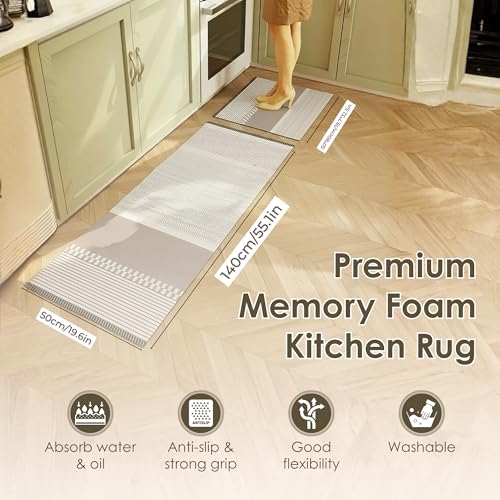 PRAHANT Premium Memory Foam Kitchen Rugs Set of 2 | Non-Slip Standing Desk & Sink Floor Mats | Anti-Fatigue Comfort Runner for Kitchen, Office, Laundry (55x18 & 23x18 Inch) (A-3) - Image 3