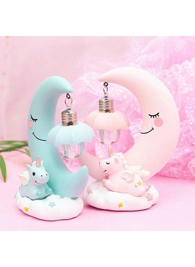 Hilitand - Cartoon Moon Led Night Light Resin Baby Nursery Lamp Ornaments Bedside Table Lamp Kids For Home Decoration (Pink) - Image 1