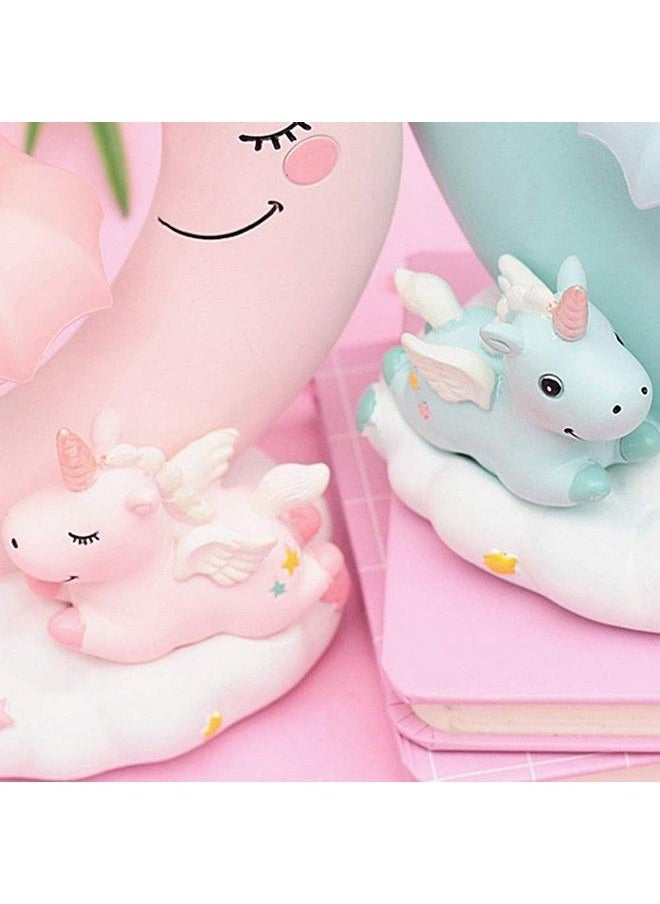 Hilitand - Cartoon Moon Led Night Light Resin Baby Nursery Lamp Ornaments Bedside Table Lamp Kids For Home Decoration (Pink) - Image 1