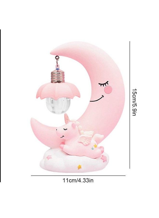 Hilitand - Cartoon Moon Led Night Light Resin Baby Nursery Lamp Ornaments Bedside Table Lamp Kids For Home Decoration (Pink) - Image 1