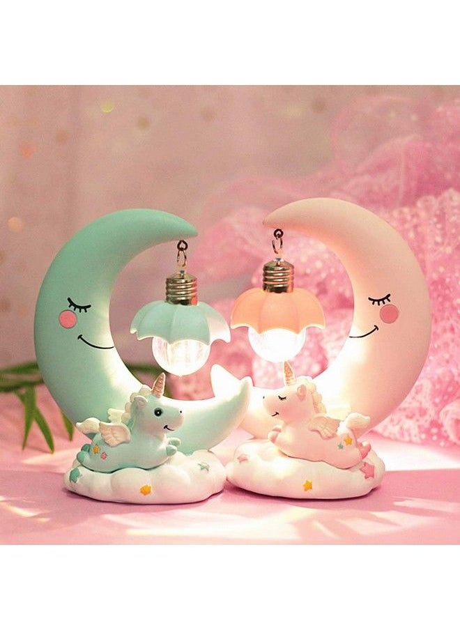 Hilitand - Cartoon Moon Led Night Light Resin Baby Nursery Lamp Ornaments Bedside Table Lamp Kids For Home Decoration (Pink) - Image 1